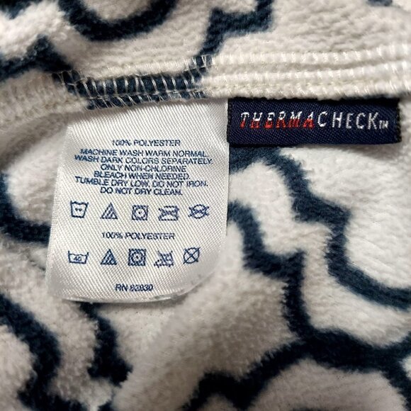 Lands' End Thermacheck Black & White Damask Print Quarter Zip Fleece Pullover - Picture 7 of 7